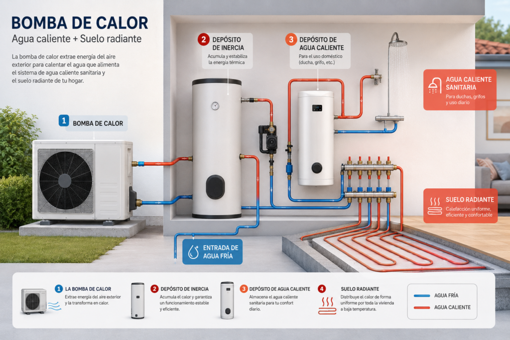 Esquema de principio de bomba de calor
